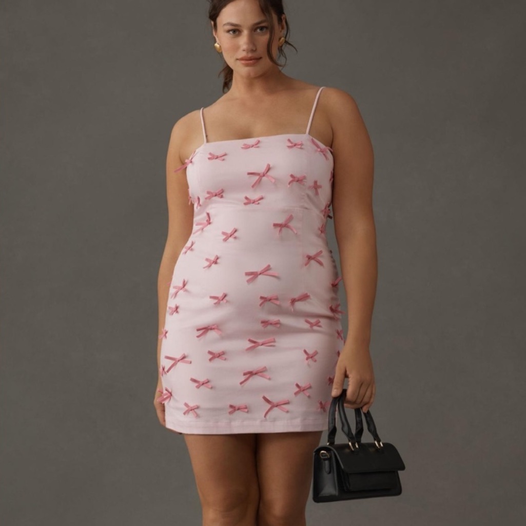 Anthropologie Maeve Adorn The Brynne 3-D Cherry Pink Bow-Embellished Dress Nwt